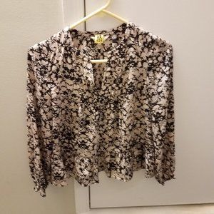 Rebecca Taylor Silk Blouse - Size 0 -Black Beige Cream Floral Long Sleeve Office